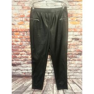 Francesca's blue rain faux leather cracked pants black women's size medium NEW